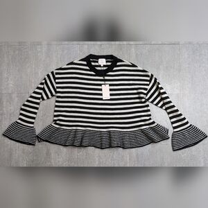 CINQ À SEPT XS Loose-Fit Drop-Shoulder Striped Seren Pullover Sweater Women NWT